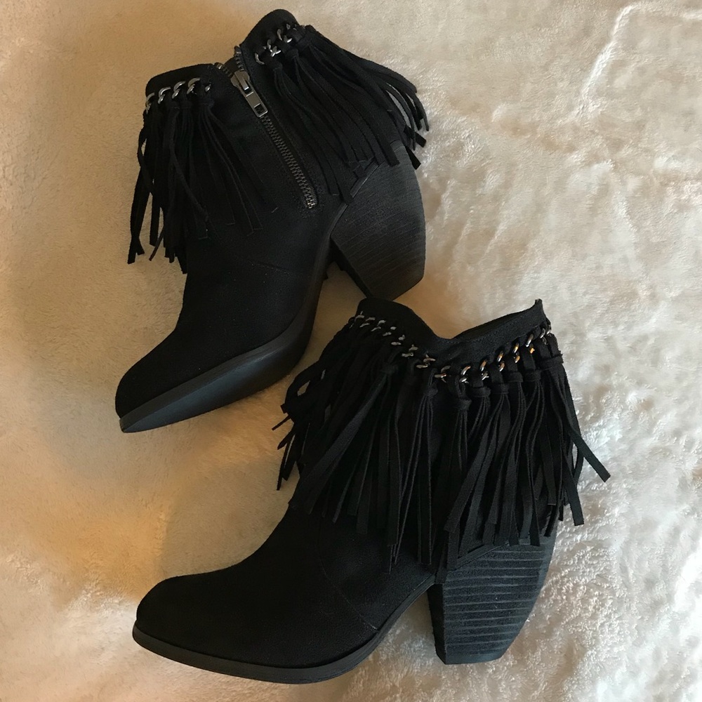 Faux suede fringed boots